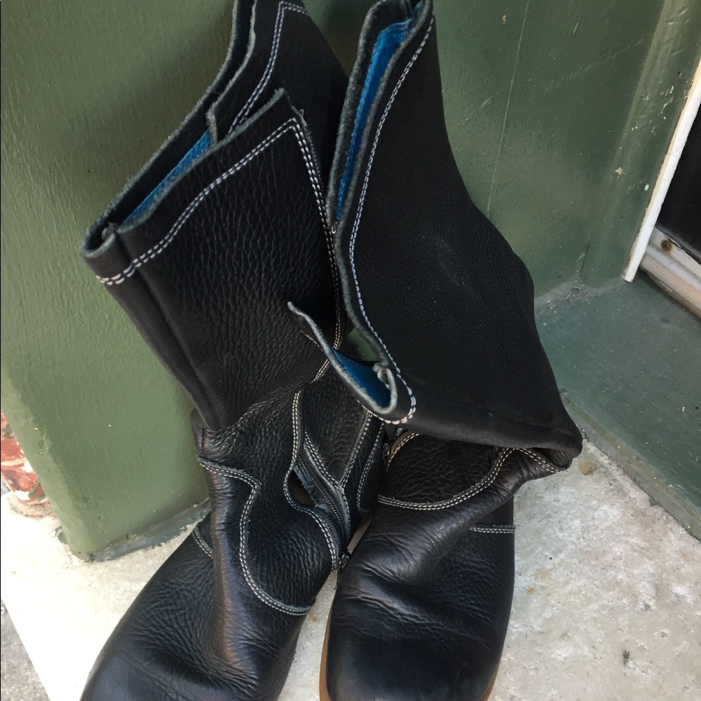 John Fluevog Black Leather Mid-Calf Boots